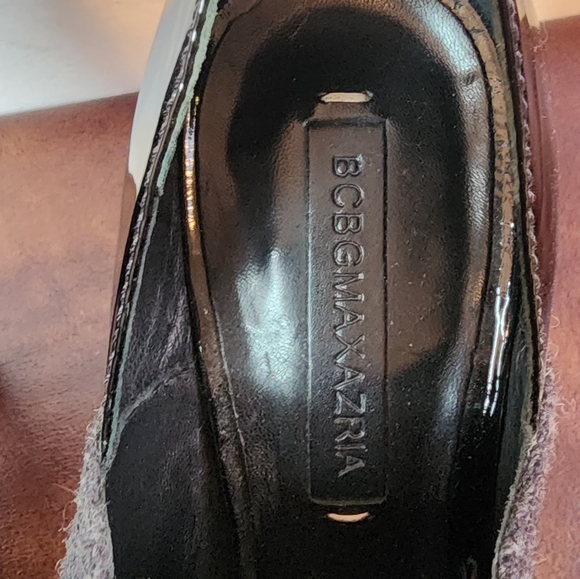 BCBGMAXAZRIA Platform Patent Leather Tweed Lace Up Peep Toe Booties Size 5.5B - Picture 6 of 8